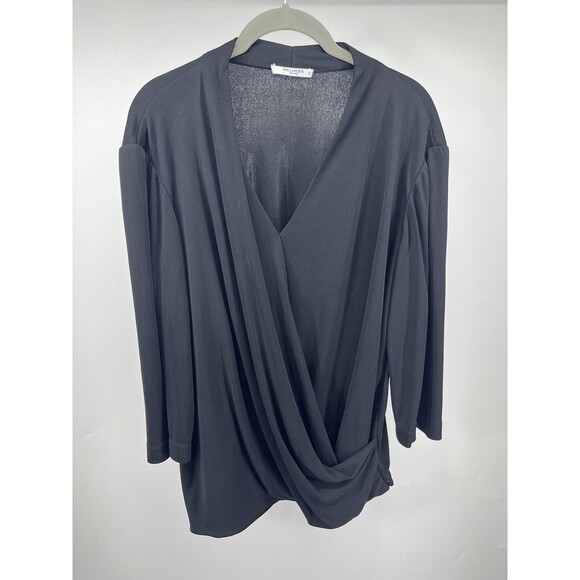 M.M. Lafleur Deneuve Plus Size 1X Wrap Top Blouse +1 Black V Neck - Picture 1 of 9